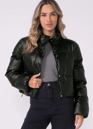 Marialícia - Jaqueta Feminina Puffer com Regulagem Preto - MARIALÍCIA