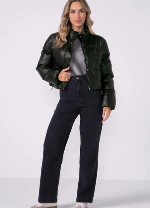 Marialícia - Jaqueta Feminina Puffer com Regulagem Preto - MARIALÍCIA