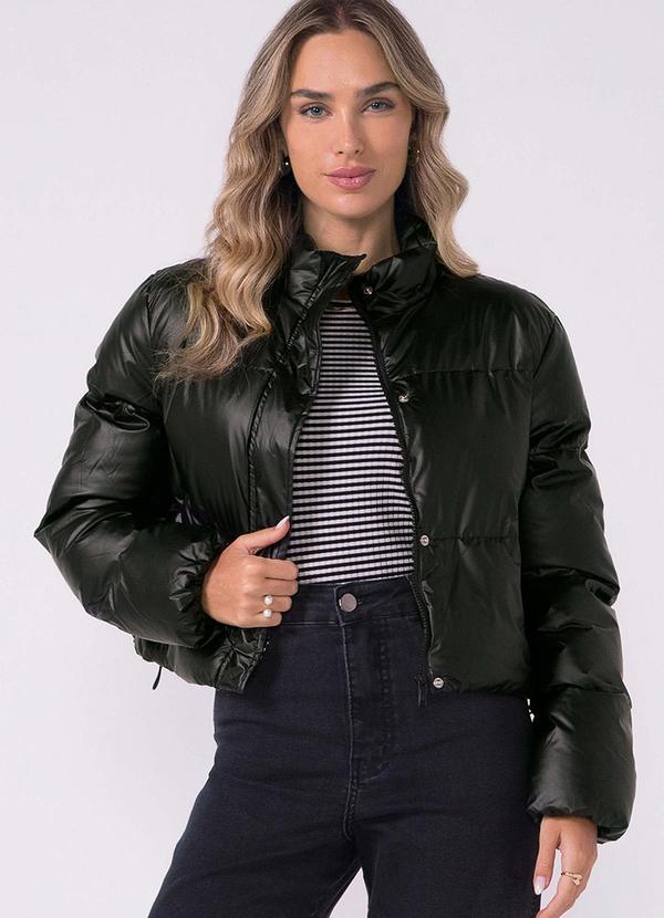 Marialícia - Jaqueta Feminina Puffer com Regulagem Preto