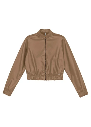 Marialícia - Jaqueta Feminina Resinada com Zíper Marrom - MARIALÍCIA