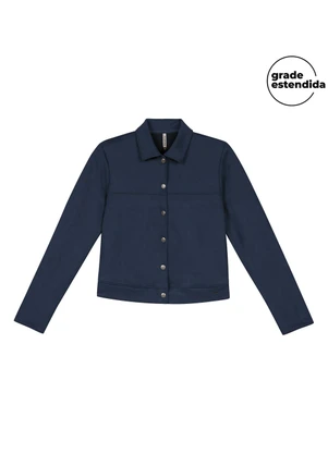Marialícia - Jaqueta Feminina Suede com Botões Azul - MARIALÍCIA