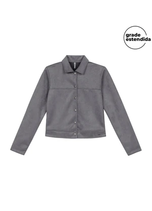 Marialícia - Jaqueta Feminina Suede com Botões Cinza - MARIALÍCIA