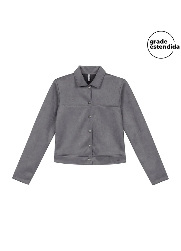 Marialícia - Jaqueta Feminina Suede com Botões Cinza