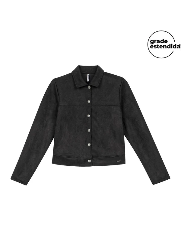 Marialícia - Jaqueta Feminina Suede com Botões Preto