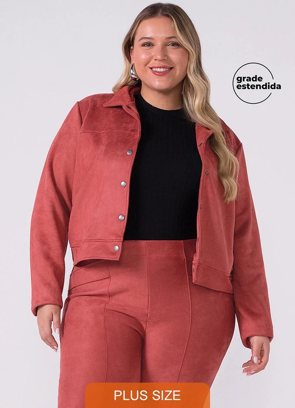 Marialícia - Jaqueta Feminina Suede com Botões Rosa