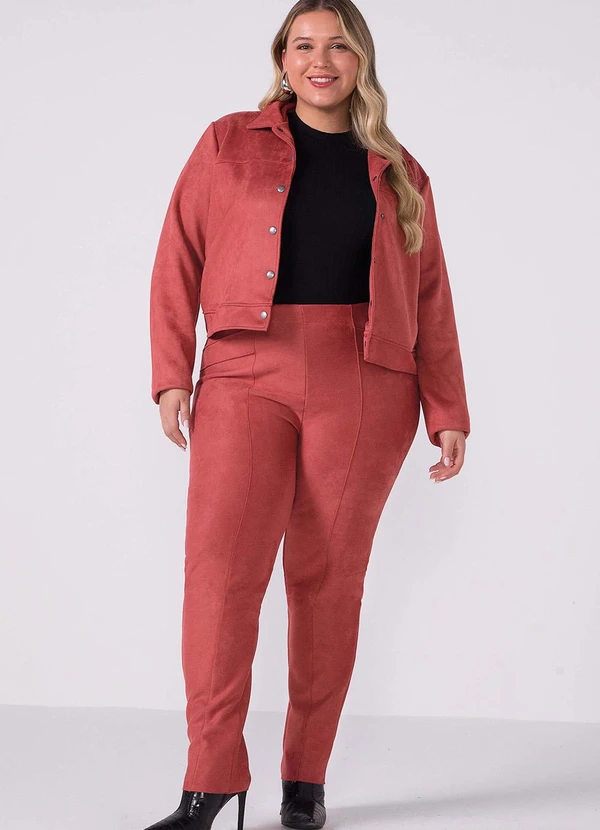Marialícia - Jaqueta Feminina Suede com Botões Rosa 2