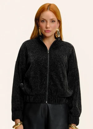 Endless - Jaqueta Feminina Tricot Gola Alta Preto - ENDLESS