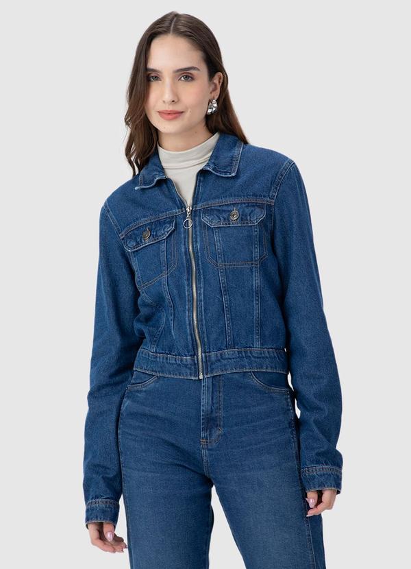 Malwee - Jaqueta Feminina Trucker Cropped Jeans Azul