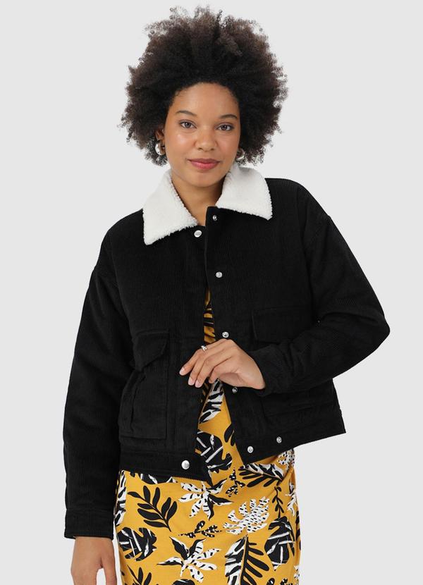 Malwee - Jaqueta Feminina Trucker em Cotelê Preto