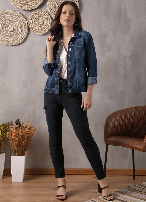 bonprix - Jaqueta Jeans Azul Escuro 3