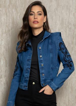 Jaqueta (Jeans) com Bordado nas Mangas Jaqueta (Jeans) com Bordado nas Mangas
