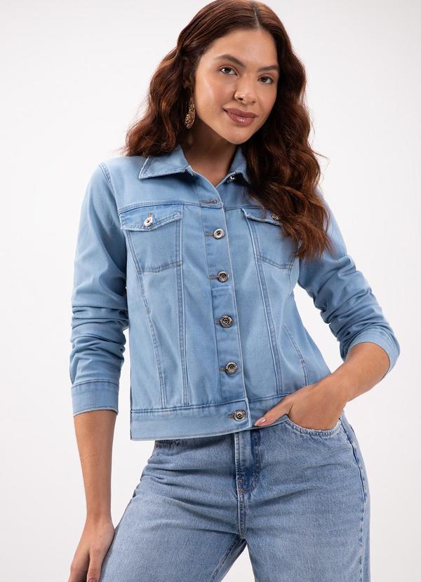 Lunender - Jaqueta Jeans com Botões e Elastano Azul