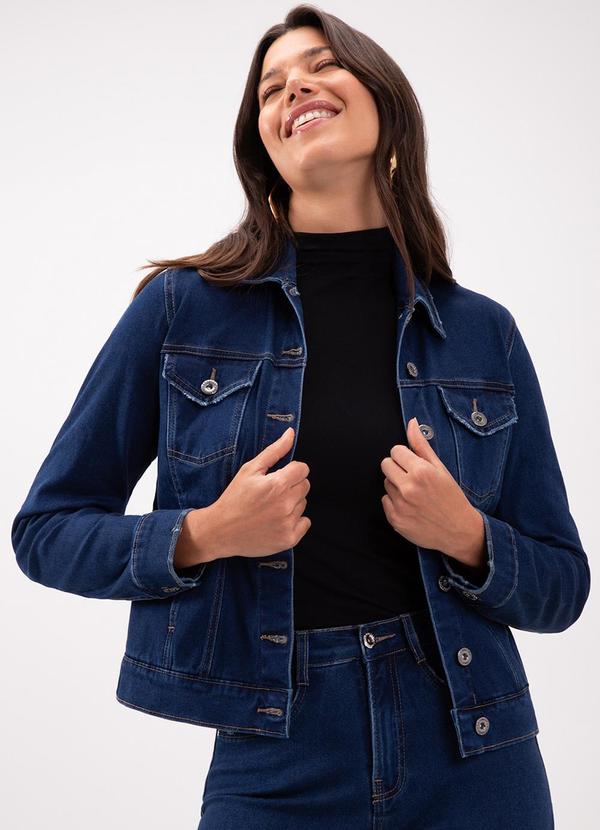 Lunender - Jaqueta Jeans com Botões e Elastano Azul
