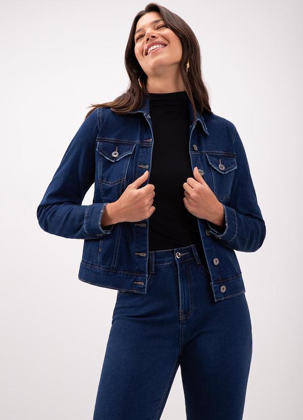 Lunender - Jaqueta Jeans com Botões e Elastano Azul 3