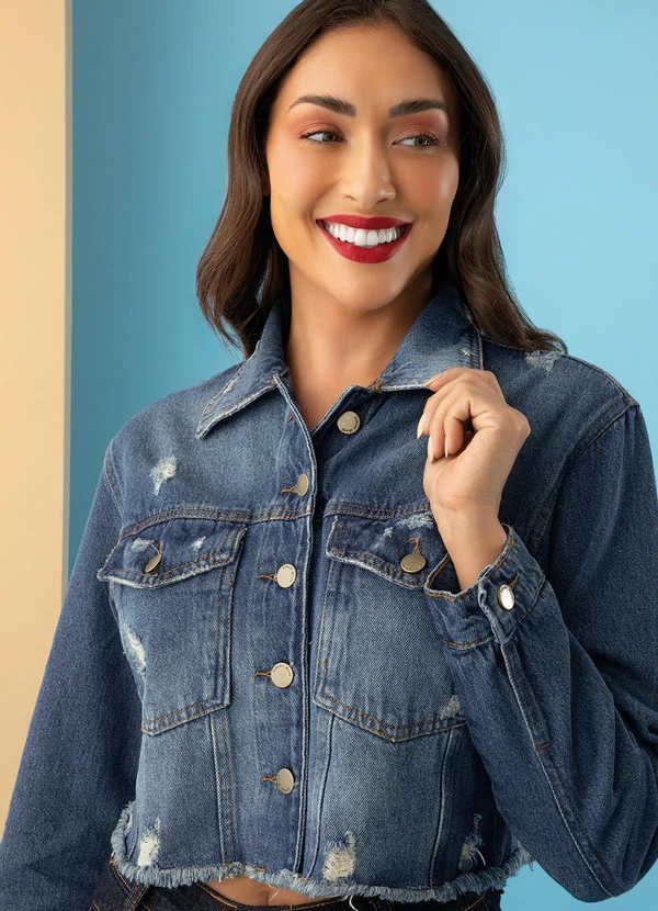 Sawary Jeans - Jaqueta Jeans com Efeito Destroyed Sawary