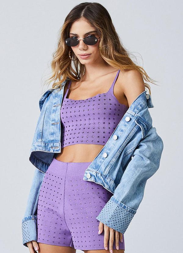 Authoria - Jaqueta Jeans com Strass Azul