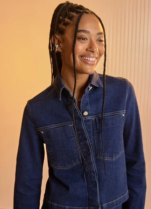 Lunender - Jaqueta Jeans de Mangas Longas com Bolsos Azul - LUNENDER