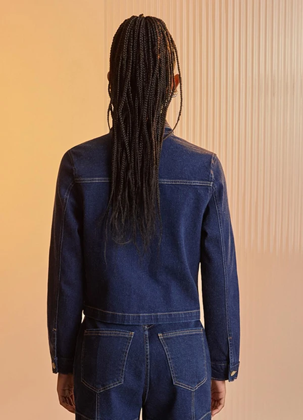 Lunender - Jaqueta Jeans de Mangas Longas com Bolsos Azul 2