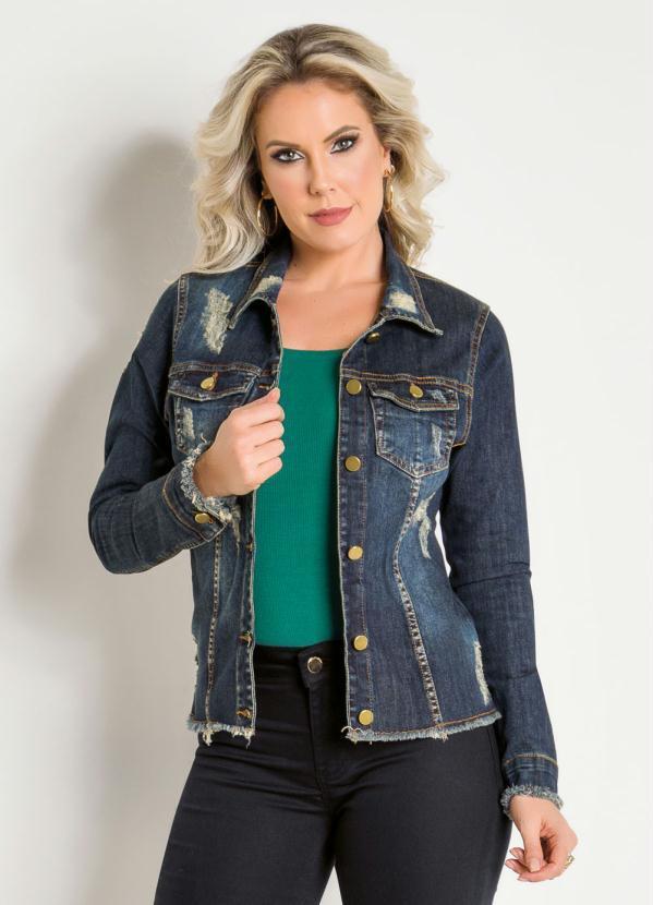 Sawary Jeans - Jaqueta Jeans Escuro Sawary com Puídos