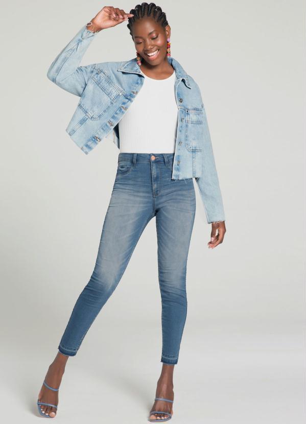 Lunender - Jaqueta Jeans Manga Longa Cropped Ampla 3