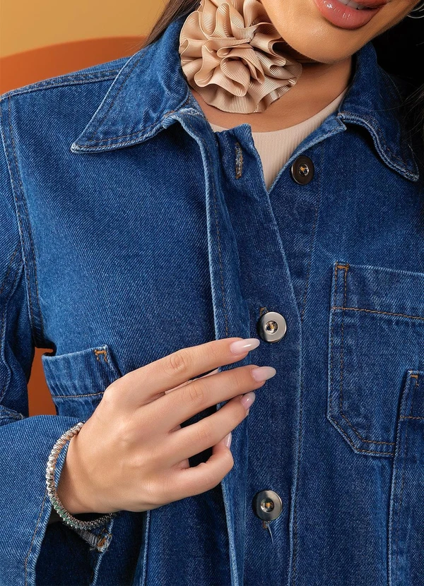 Quintess - Jaqueta Jeans Médio com Bolsos 9