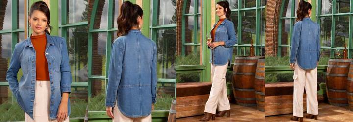 Jaqueta Jeans Mdio com Bolsos