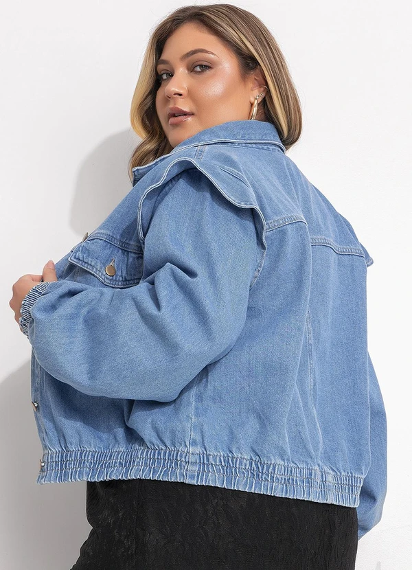 Quintess - Jaqueta Jeans Médio Soltinha com Elástico nos Punhos e Barra 11