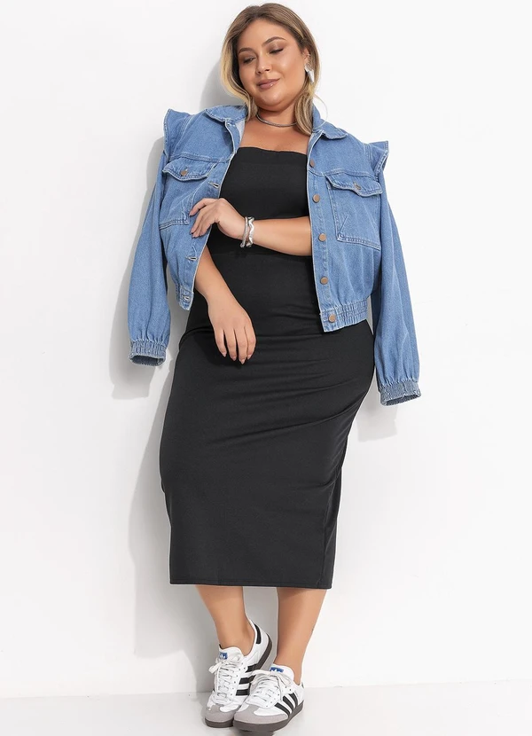 Quintess - Jaqueta Jeans Médio Soltinha com Elástico nos Punhos e Barra 16