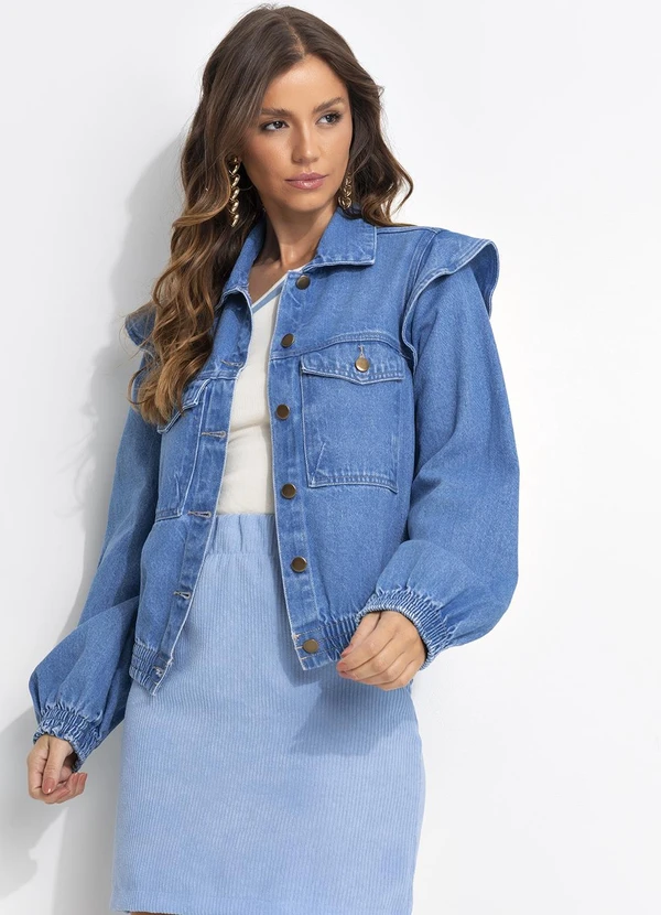 Quintess - Jaqueta Jeans Médio Soltinha com Elástico nos Punhos e Barra 6