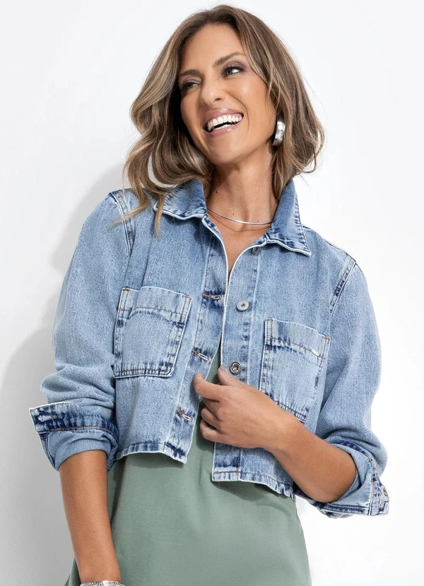 Quintess - Jaqueta Jeans Médio em Jeans