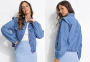 Jaqueta Jeans M�dio Soltinha com El�stico nos Punhos e Barra