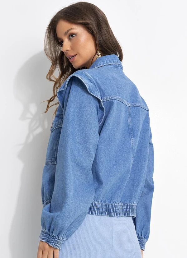 Quintess - Jaqueta Jeans Médio Soltinha com Elástico nos Punhos e Barra 2