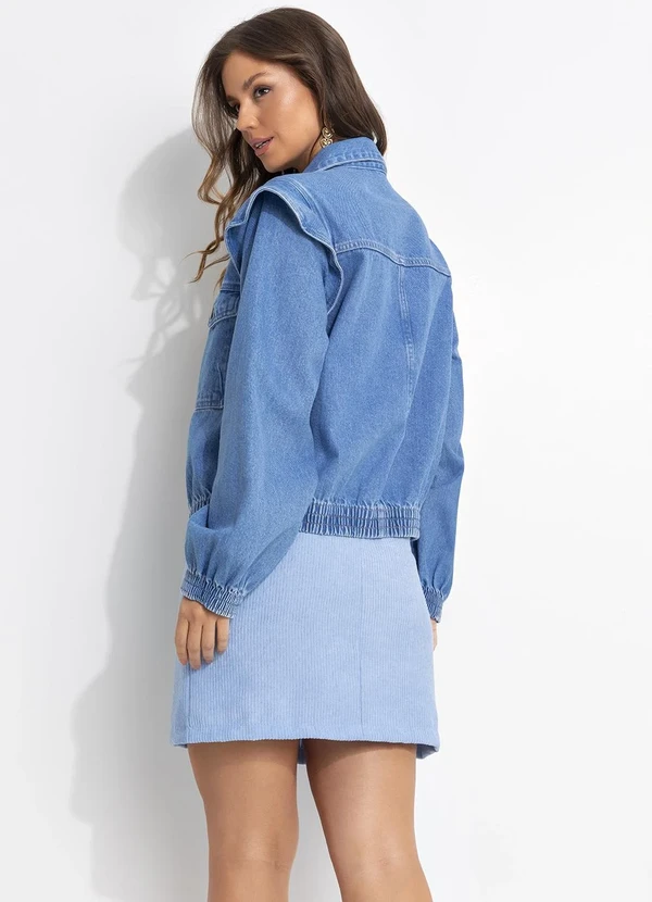 Quintess - Jaqueta Jeans Médio Soltinha com Elástico nos Punhos e Barra 4