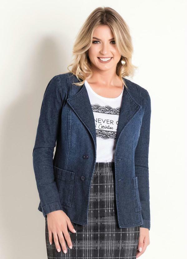 Rosalie - Jaqueta Jeans Moda Evangélica Azul com Bolsos