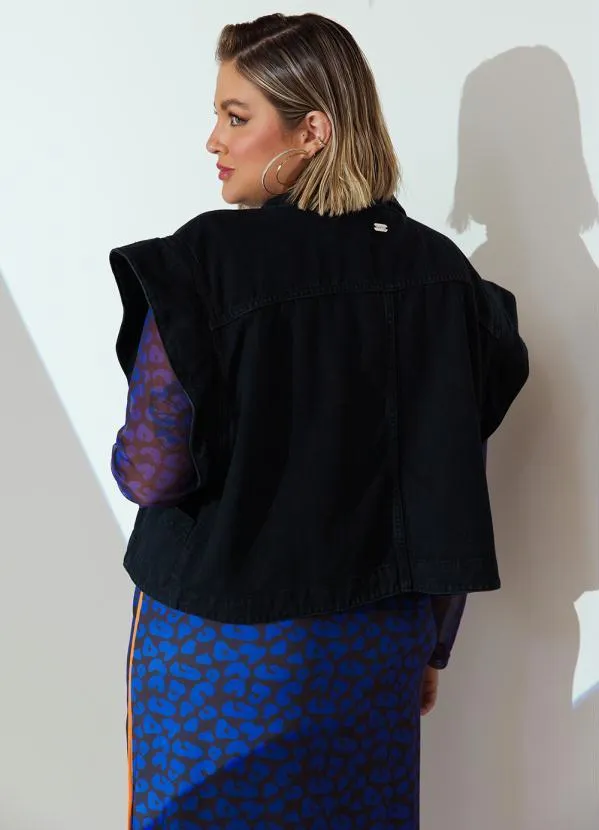 Quintess - Jaqueta Jeans Preto com Mangas Destacáveis 3