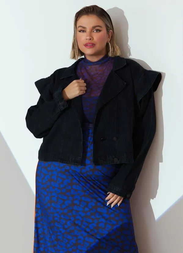 Quintess - Jaqueta Jeans Preto com Mangas Destacáveis 7