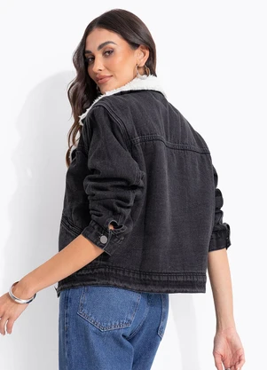 Quintess - Jaqueta Jeans Preto em Jeans - QUINTESS