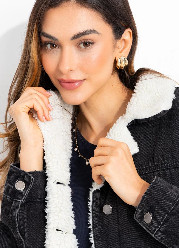 Quintess - Jaqueta Jeans Preto em Jeans 10