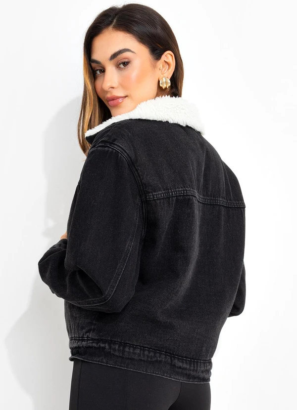 Quintess - Jaqueta Jeans Preto em Jeans 6