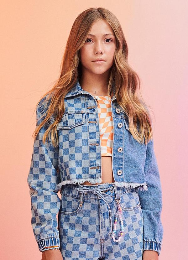 I Am - Jaqueta Jeans Quadriculada Azul