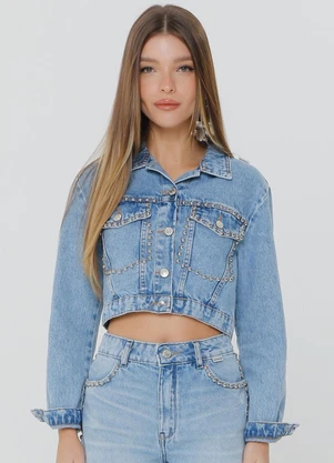 Outlet - Jaqueta Jeans Tachas Azul - OUTLET