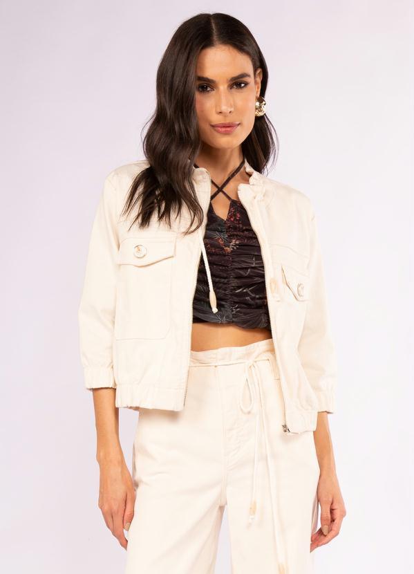 Doce Trama - Jaqueta Manga 7/8 em Sarja Bege