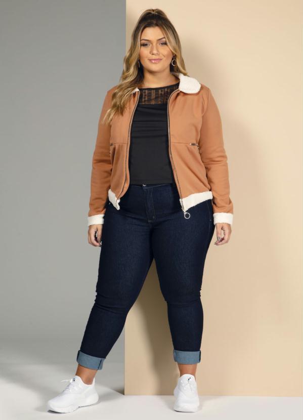 Quintess - Jaqueta Marrom com Pelo Sintético 8