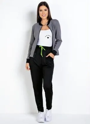 Moda Pop - Jaqueta Mescla Chumbo e Estampa Neon nas Costas - MODA POP