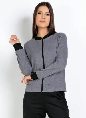 Moda Pop - Jaqueta Mescla Chumbo e Estampa Neon nas Costas - MODA POP