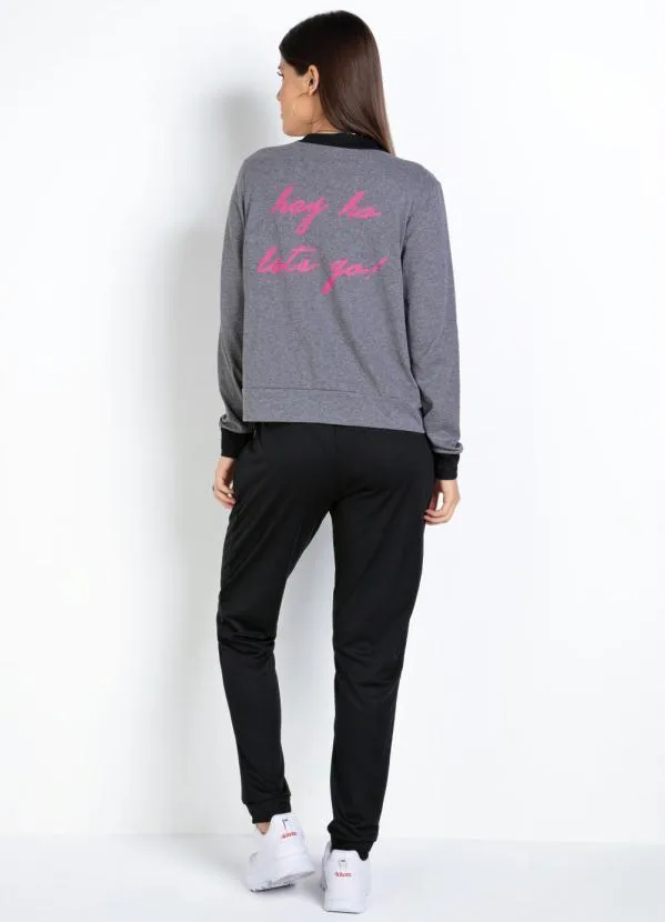 Moda Pop - Jaqueta Mescla Chumbo e Estampa Neon nas Costas 5