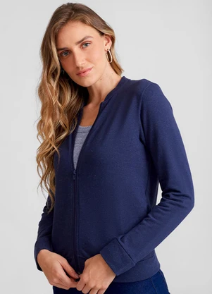 Basicamente - Jaqueta Moletom Desfibrado Feminina Azul Marinho - BASICAMENTE