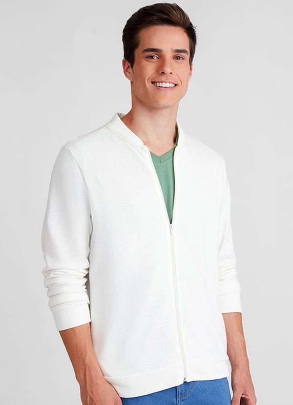 Basicamente - Jaqueta Moletom Desfibrado Masculina Off White