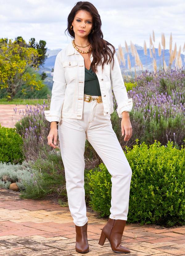 Quintess - Jaqueta Off White em Jeans 3