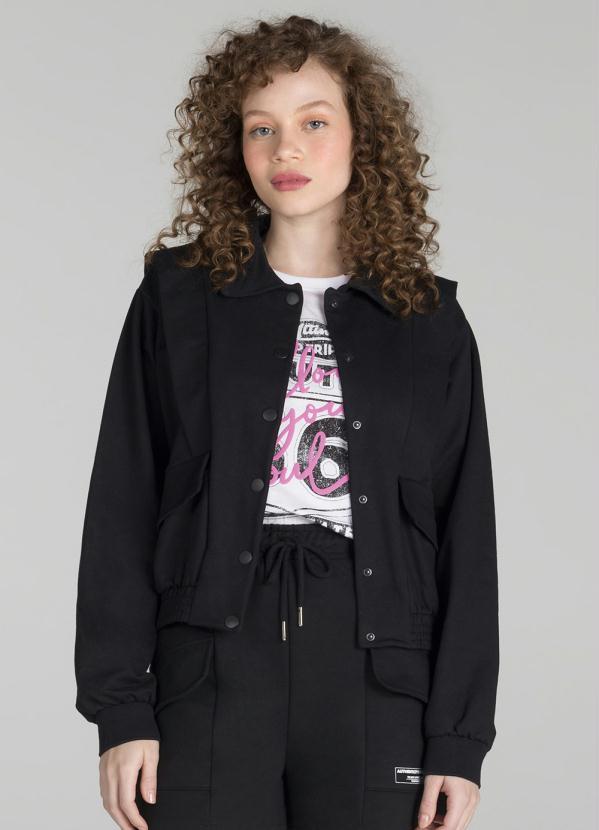 Enfim - Jaqueta Oversized em Moletom Preto